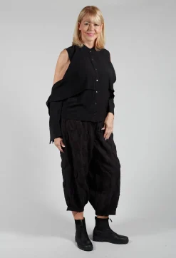 Button Through Shirt with Cut Out Shoulders in Black