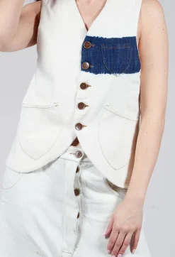 Button Through Waistcoat in Off White