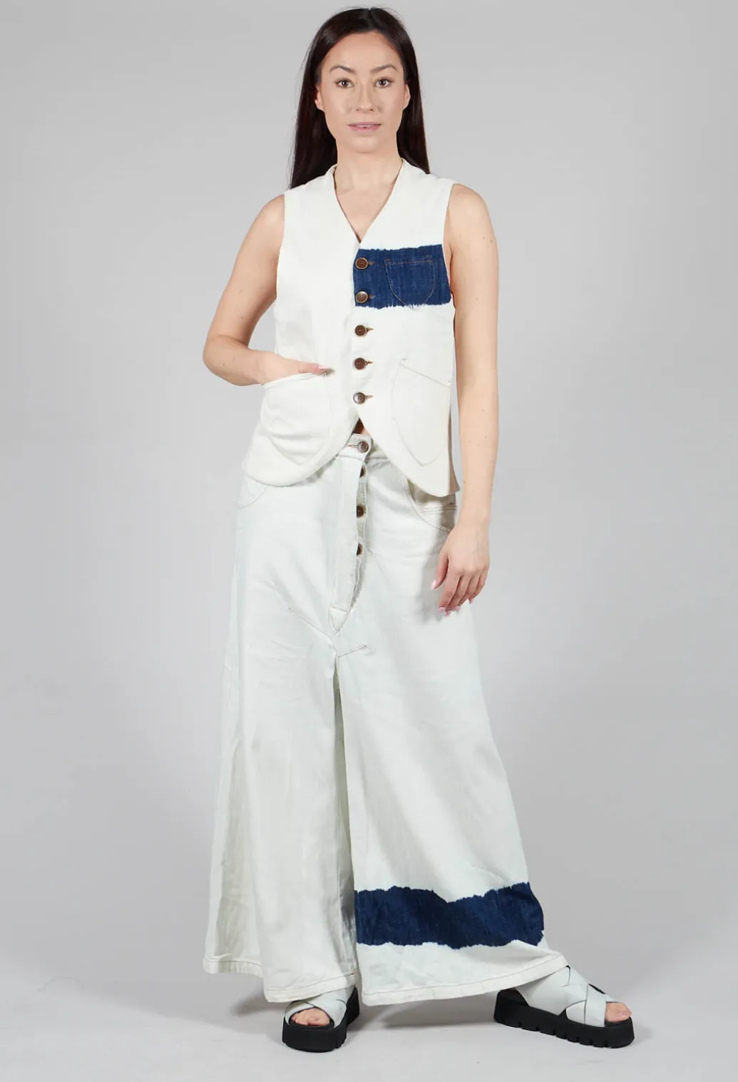 Button Through Waistcoat in Off White