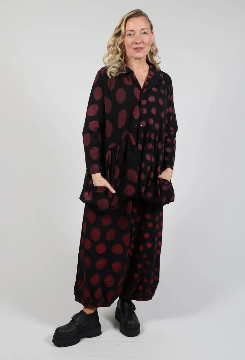 Button Up Blouse in Red Pois