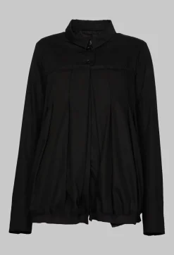 Button Up Bomber Jacket with Pleat Detail in Black