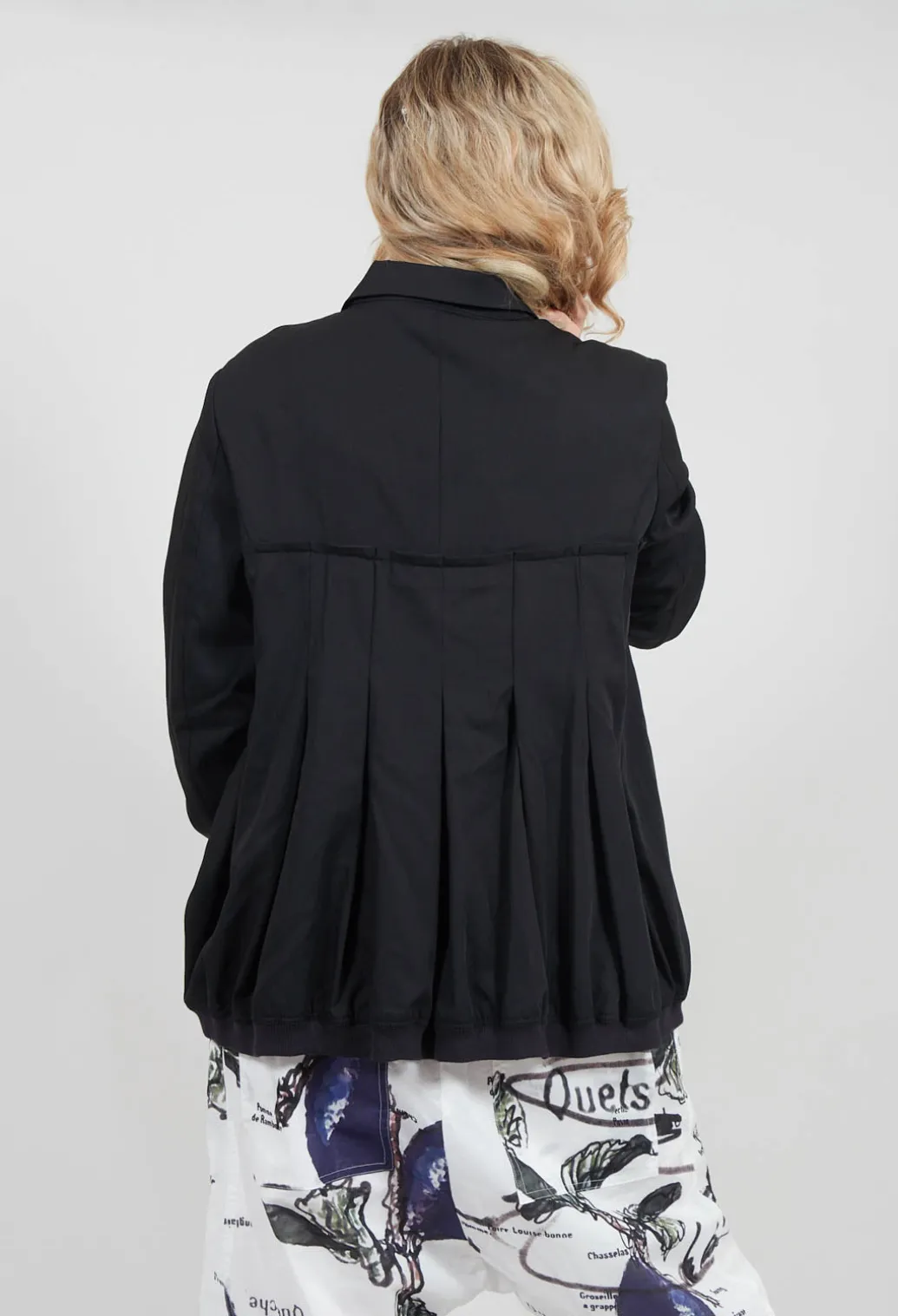 Button Up Bomber Jacket with Pleat Detail in Black