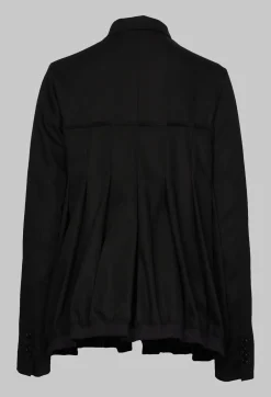 Button Up Bomber Jacket with Pleat Detail in Black