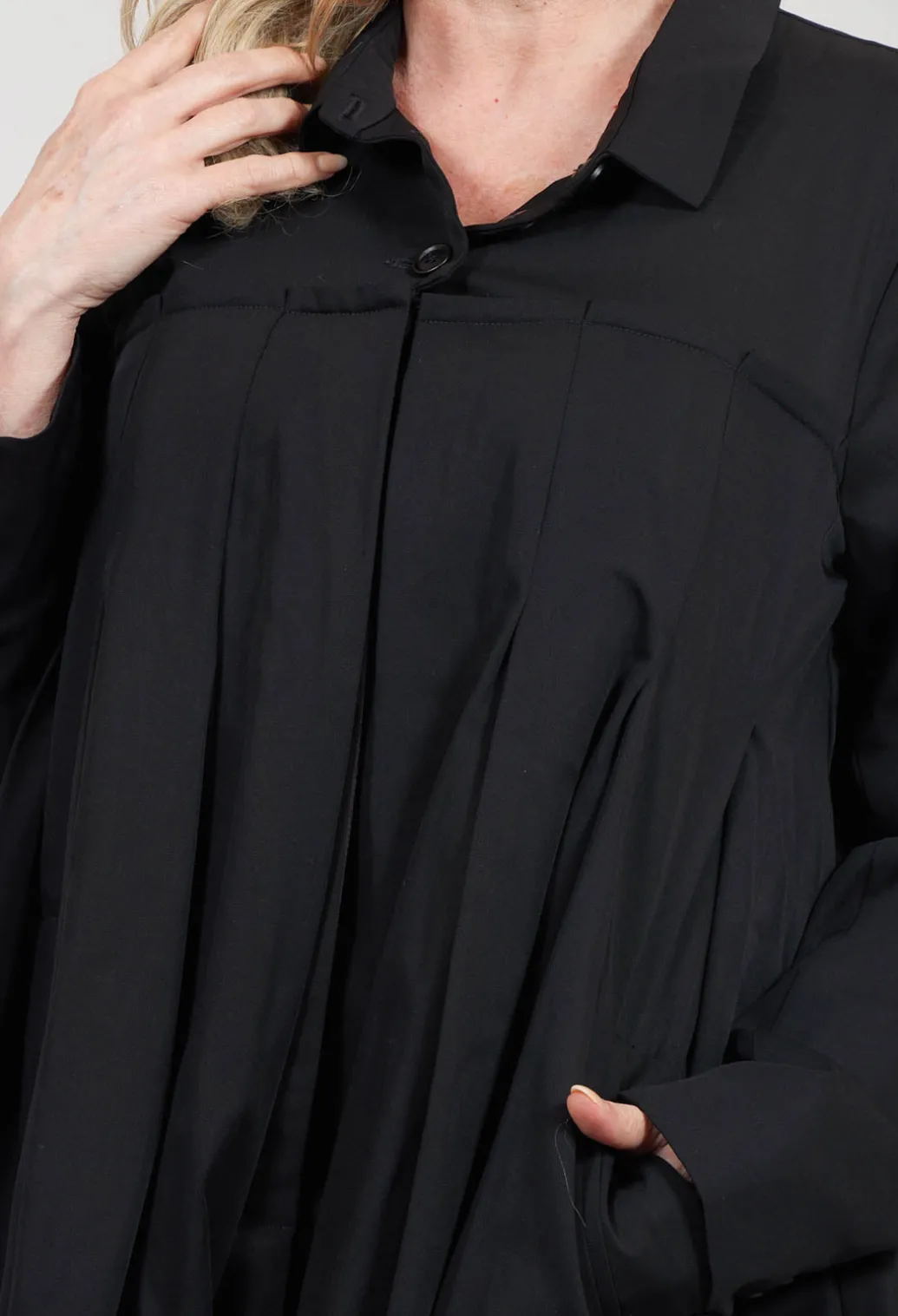 Button Up Bomber Jacket with Pleat Detail in Black