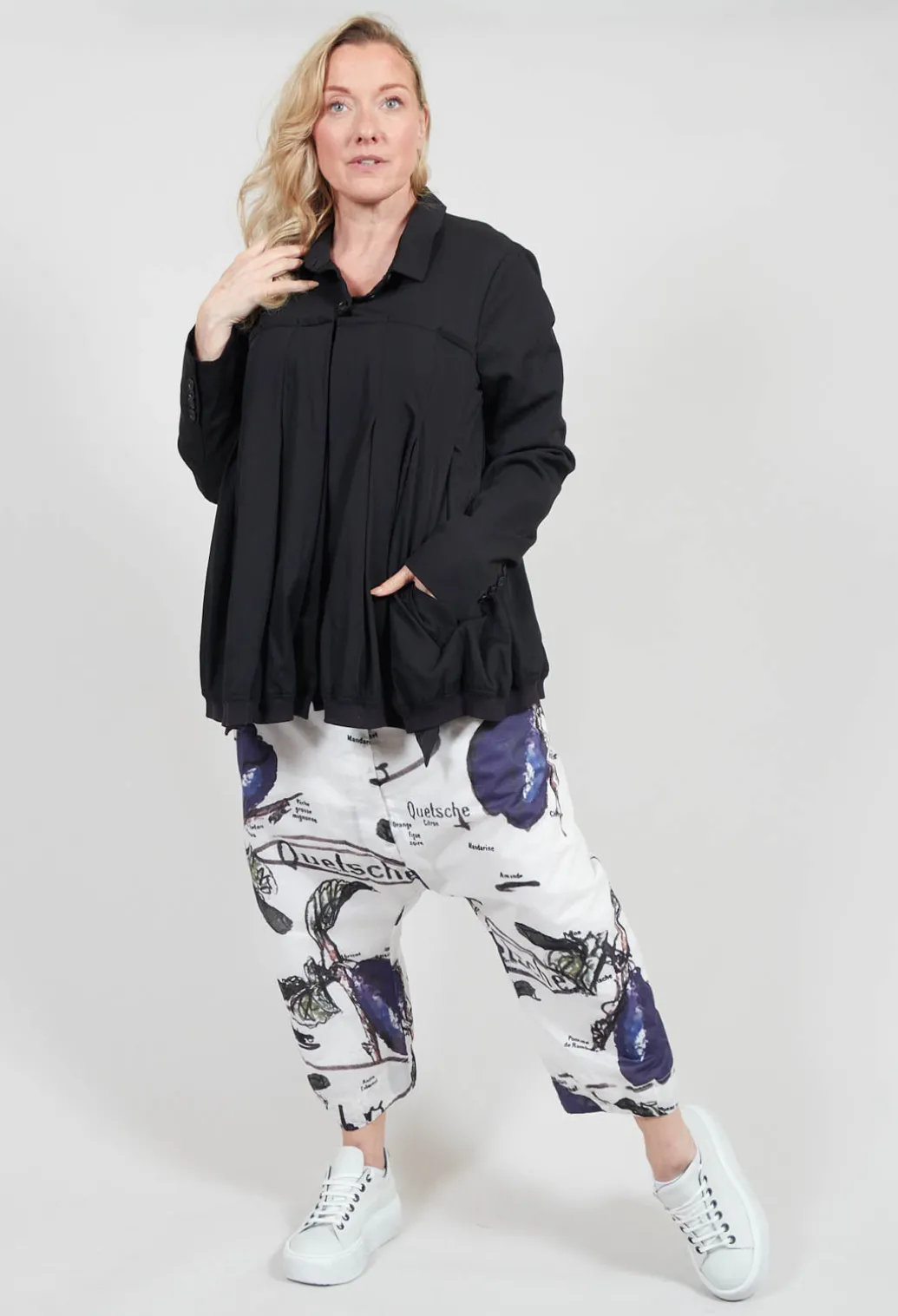 Button Up Bomber Jacket with Pleat Detail in Black