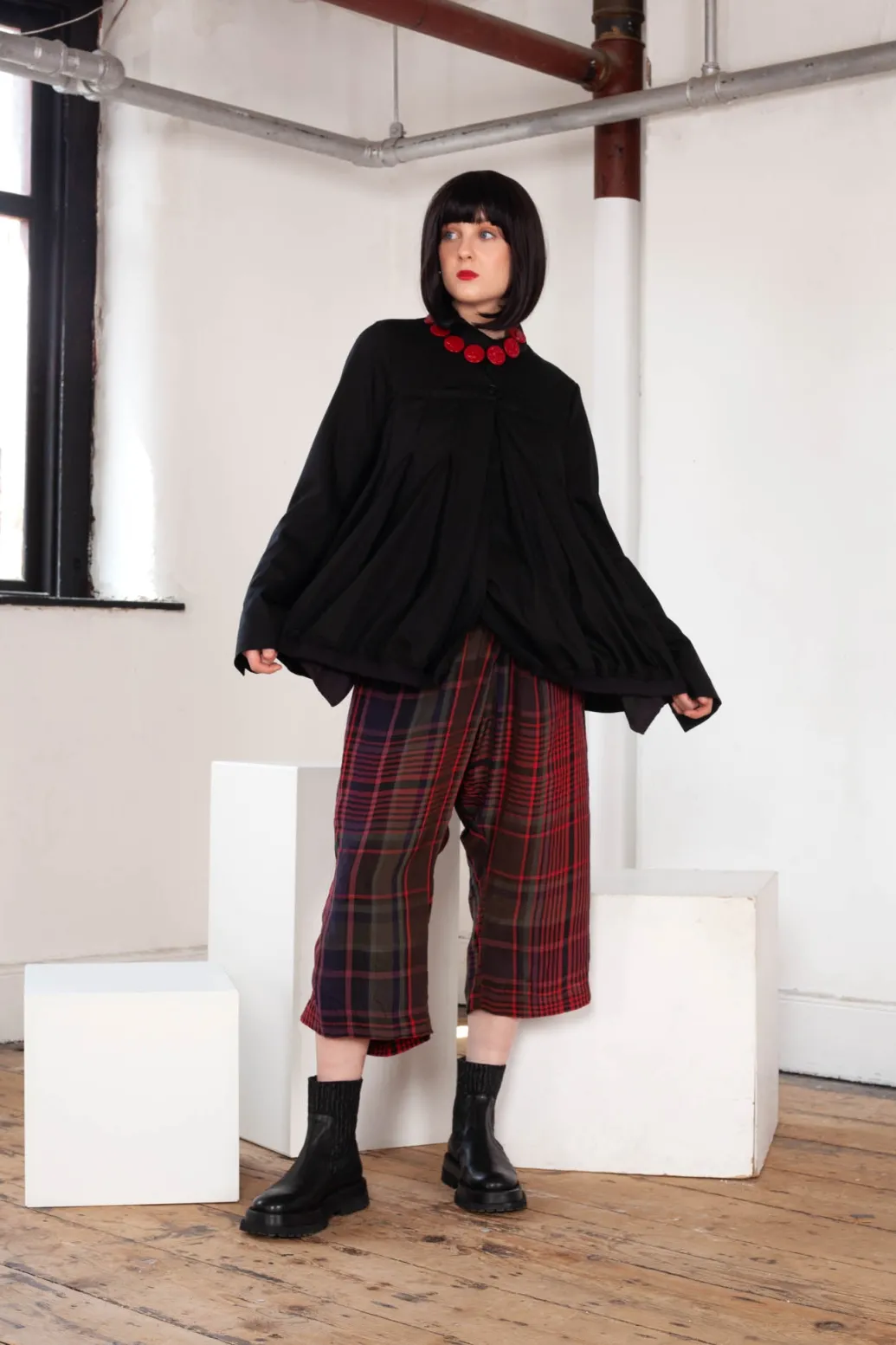 Button Up Bomber Jacket with Pleat Detail in Black