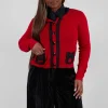 Button Up Cardigan in Red and Black