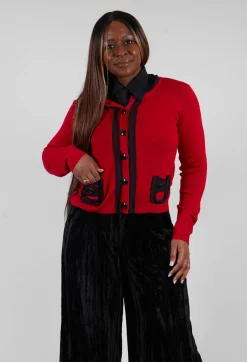 Button Up Cardigan in Red and Black