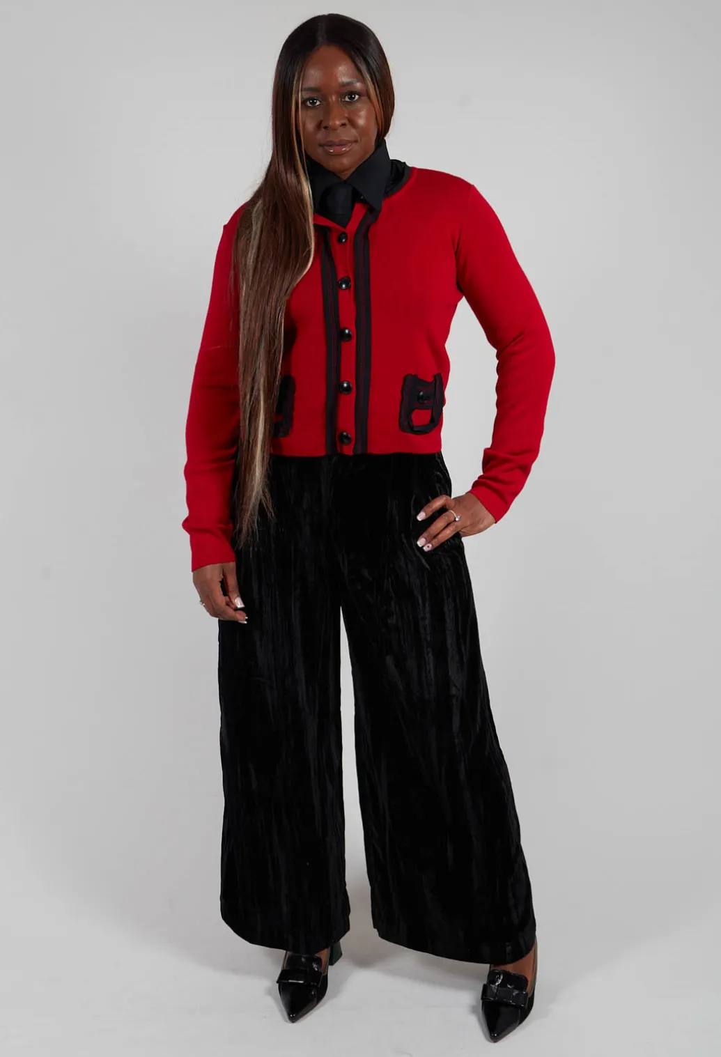 Button Up Cardigan in Red and Black