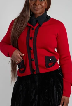 Button Up Cardigan in Red and Black