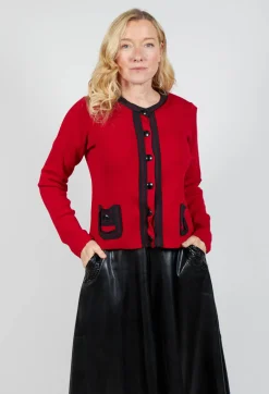 Button Up Cardigan in Red and Black