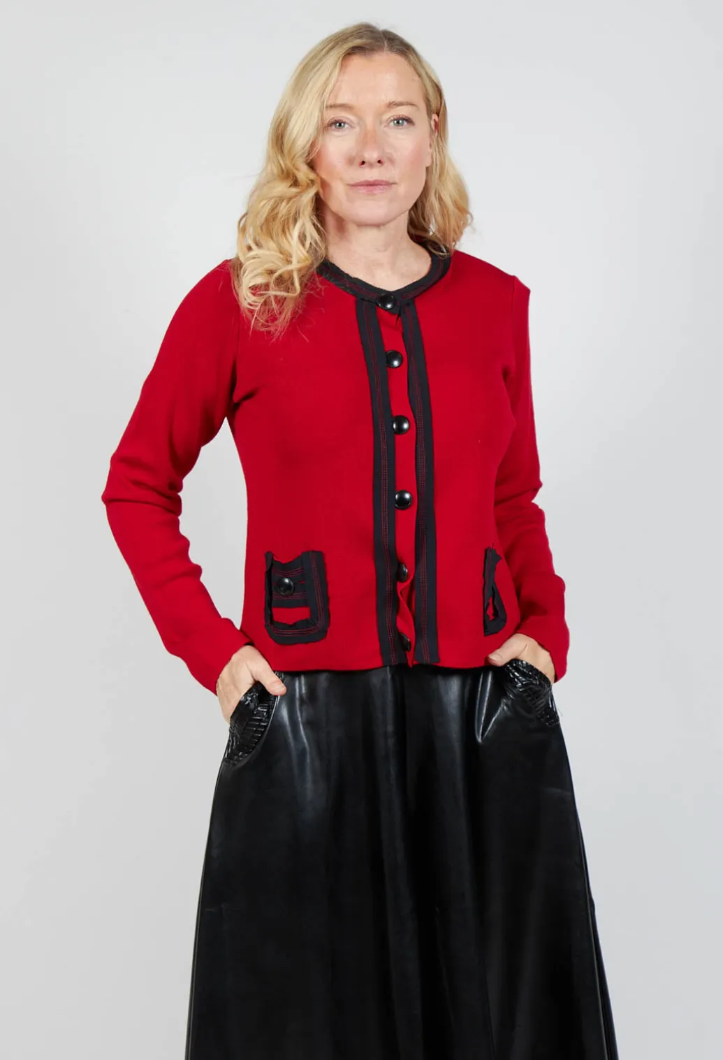 Button Up Cardigan in Red and Black