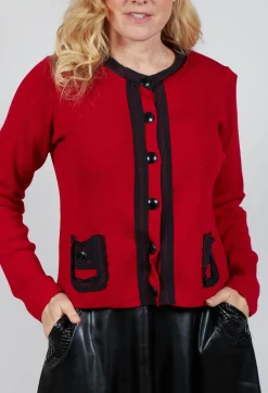 Button Up Cardigan in Red and Black