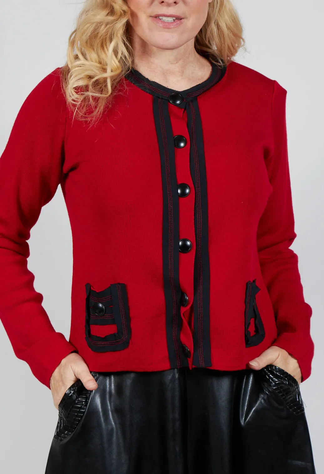 Button Up Cardigan in Red and Black