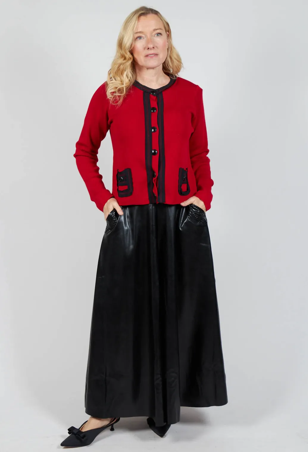 Button Up Cardigan in Red and Black