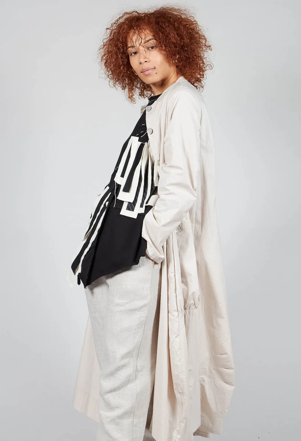 Button Up Shirt Dress in Beige