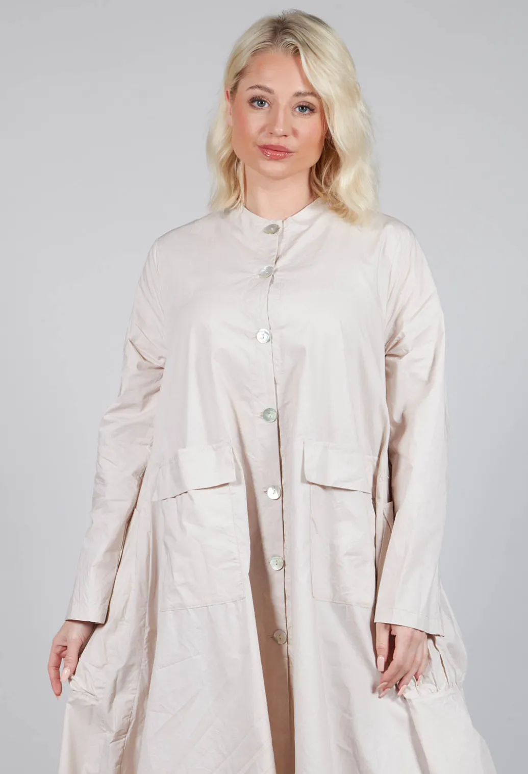 Button Up Shirt Dress in Beige