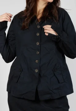 Button-Up Jacket with Long Length Sleeves in Black