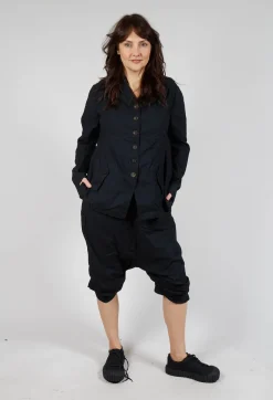 Button-Up Jacket with Long Length Sleeves in Black