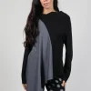 Cabi Top with Grey Panneling in Black and Grey