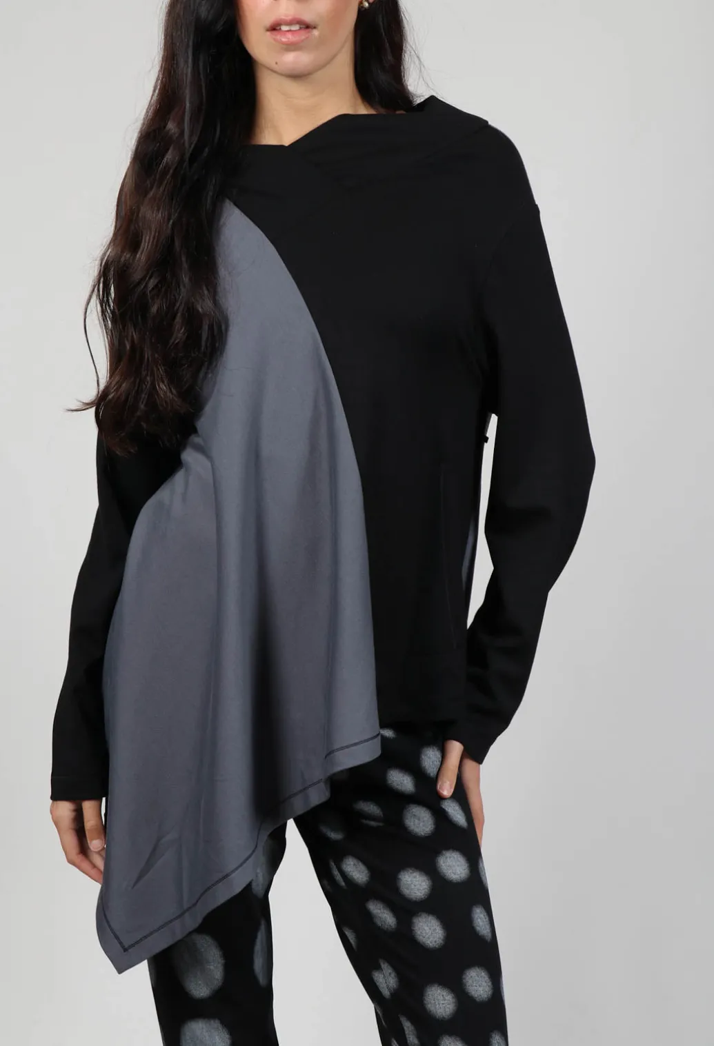 Cabi Top with Grey Panneling in Black and Grey