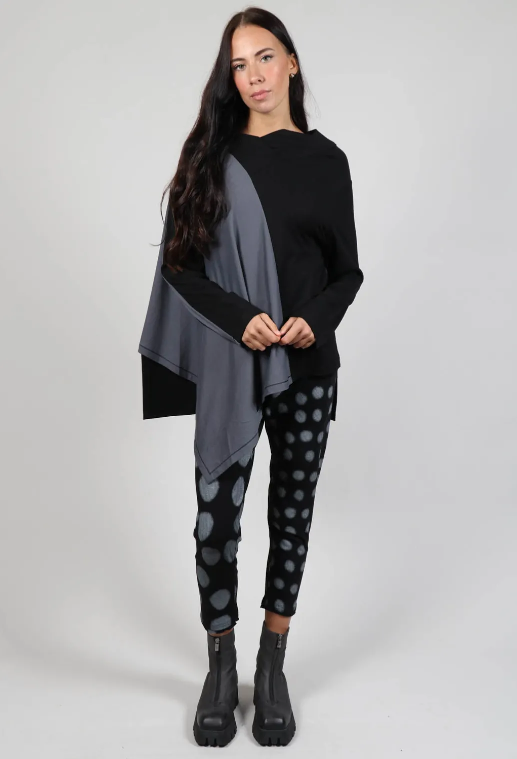 Cabi Top with Grey Panneling in Black and Grey