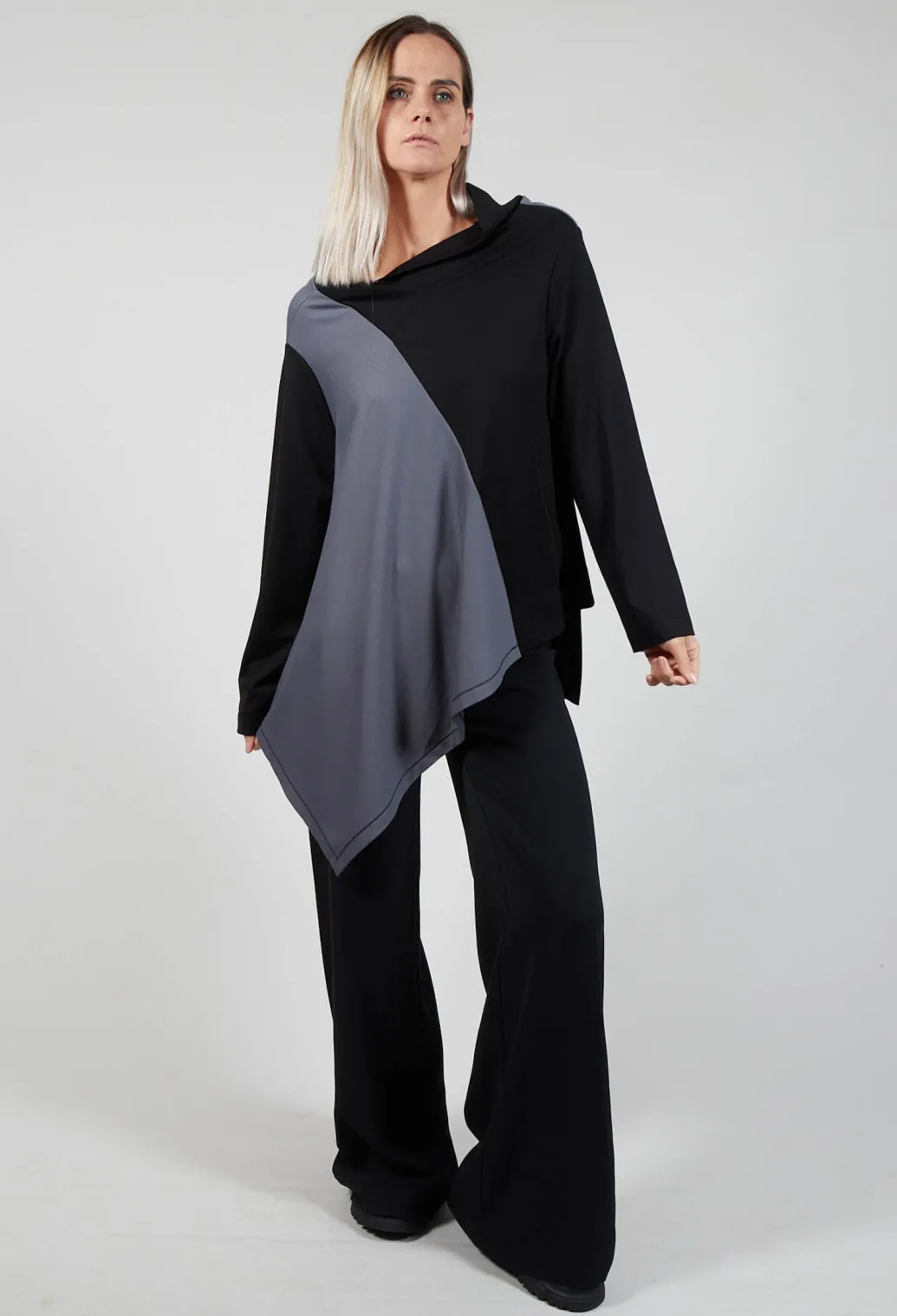 Cabi Top with Grey Panneling in Black and Grey