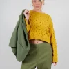 Cable Knit Cropped Sweater in Yellow