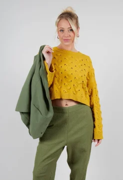 Cable Knit Cropped Sweater in Yellow