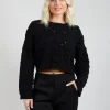 Cable Knit Cropped Sweater in Black