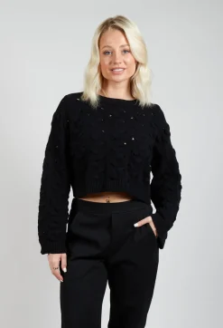 Cable Knit Cropped Sweater in Black