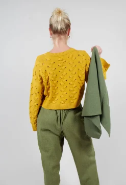 Cable Knit Cropped Sweater in Yellow