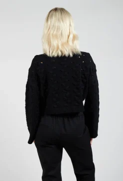 Cable Knit Cropped Sweater in Black