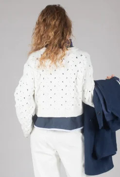 Cable Knit Cropped Sweater in Off White