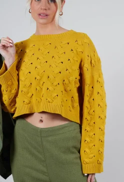 Cable Knit Cropped Sweater in Yellow