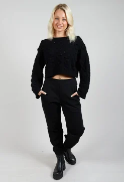 Cable Knit Cropped Sweater in Black