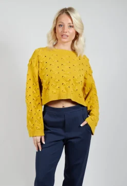 Cable Knit Cropped Sweater in Yellow
