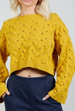 Cable Knit Cropped Sweater in Yellow