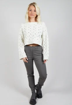 Cable Knit Cropped Sweater in Off White