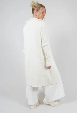 Cable Knit Long Cardigan in Off White