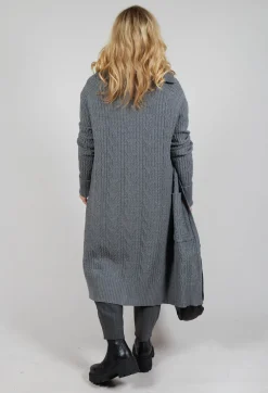 Cable Knit Long Cardigan in Steel Grey