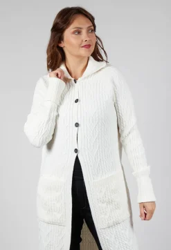 Cable Knit Long Cardigan in Off White