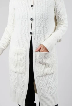 Cable Knit Long Cardigan in Off White