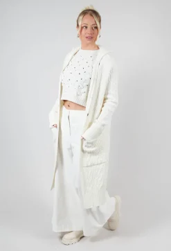 Cable Knit Long Cardigan in Off White