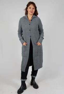 Cable Knit Long Cardigan in Steel Grey
