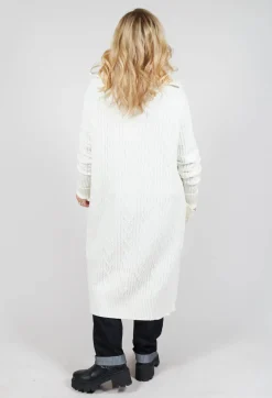 Cable Knit Long Cardigan in Off White