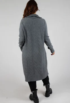 Cable Knit Long Cardigan in Steel Grey