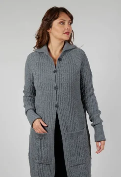 Cable Knit Long Cardigan in Steel Grey