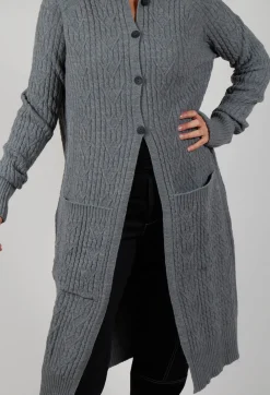 Cable Knit Long Cardigan in Steel Grey