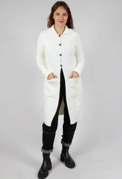 Cable Knit Long Cardigan in Off White